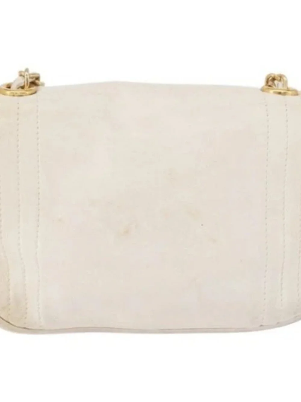 CHANEL Chain Shoulder Bag Lamb Skin White Gold CC Auth 186589A